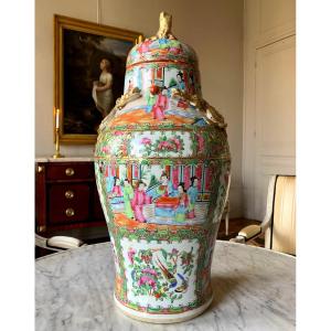 Grand Vase / Potiche 47cm En Porcelaine De Canton, Chine, époque Fin XIXe Siècle