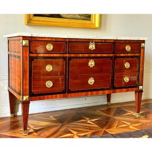 Long Sauteuse Commode In Marquetry, Louis XVI Period - 145.5cm