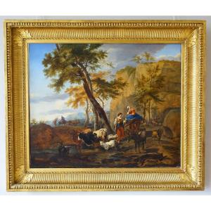 French School Of The 19th Century, Grde Hst, Pastoral Scene In The Taste Of Berchem 142cm X 121cm