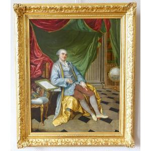 Ceremonial Portrait, Gentleman With Red Heels In His Cabinet - Louis XV Period - 75.5x90cm 