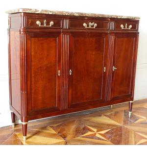 Louis XVI Period Buffet Of Shallow Depth In Speckled Mahogany 125.5 X 35 X 103cm