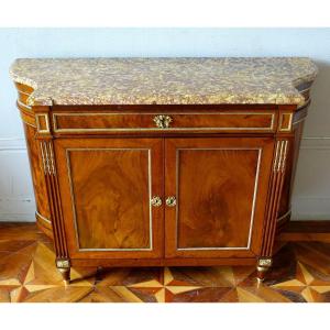 Commode à Porte / Buffet  En Acajou Directoire En Demi Lune Inversé - Marbre Brocatelle Espagne