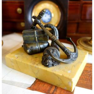 Empire Restoration Period Bronze And Marble Paperweight - Circa 1820 - Marine Allegory