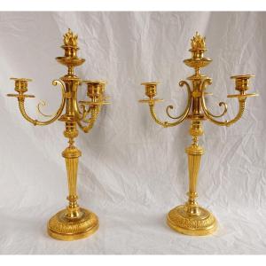 Pair Of Empire Ormolu Candelabras I, Model Of The Château De Fontainebleau By Claude Galle