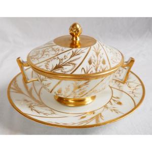 Bouillon, Bonbonniere In Paris Porcelain, Directoire Period, Gold Decor, Locré Manufacture