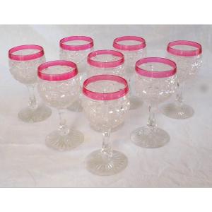 Exceptional Service Of 8 Hock Glasses / Roemers - Baccarat Crystal Overlay - Late 19th Century