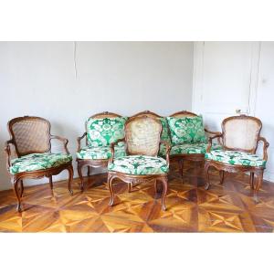 Louis XV Caned Armchairs And Sofa  - 18th Century