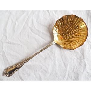 Sterling Silver & Vermeil Strawberry Serving Spoon, Louis XV Style - Silversmith Henri Lapeyre