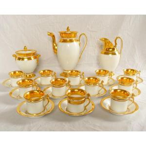 Complete Coffee Service For 12 Gilded Porcelain From The Empire Restoration Period 15 Pieces