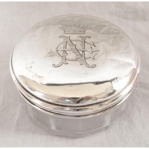 Crystal And Sterling Silver Powder / Cufflinks Box, Crown Of Earl / Count, 19th Century