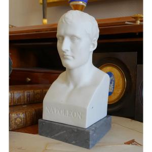 Buste De Napoléon Empereur En Hermès d'Après Chaudet, Biscuit De Porcelaine Marbre Bleu Turquin