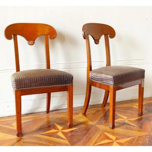 Pair Of Mahogany Chairs Model With Greek Shield By Marcion - Empire Restoration Period