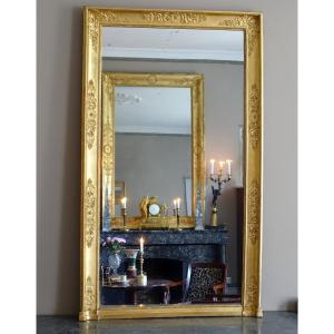 Miroir De Cheminée d'époque Empire Restauration, Bois Doré Glace Au Mercure - 90cm X 153cm