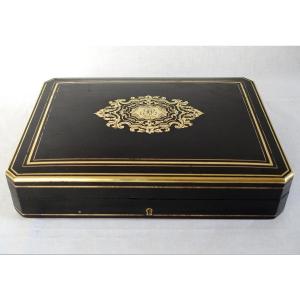 Ebony Wood And Boulle Marquetry Game Box / Box