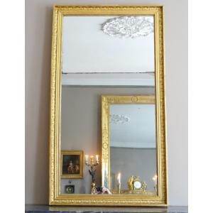Grand Miroir De Cheminée, Cadre En Bois Doré, Glace Au Mercure, époque Empire - 157cm x 90cm