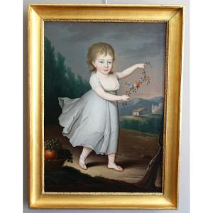 Portrait Of A Child In Flora Or Ceres, Oil On Canvas Signed Joseph Rosie 1801 - 81x115cm