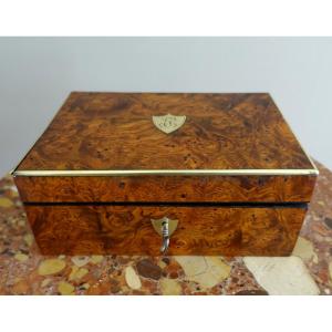 Empire Period Box In Burl And Brass, Monogram Je Or Ej