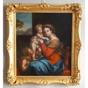 Ecole française du XVIIIe siècle - Vierge à la chaise avec l'Enfant Jésus d'après Raphaël