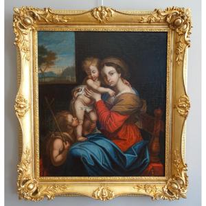 Ecole française du XVIIIe siècle - Vierge à la chaise avec l'Enfant Jésus d'après Raphaël
