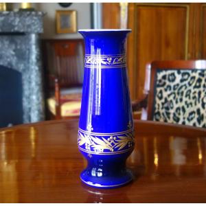 Blue Overlay Baccarat Opaline Crystal Vase - Circa 1900