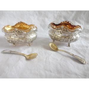 Puiforcat Pair Of Solid Silver Salt Cellars In The Louis XVI Transition Style, Pompadour Model