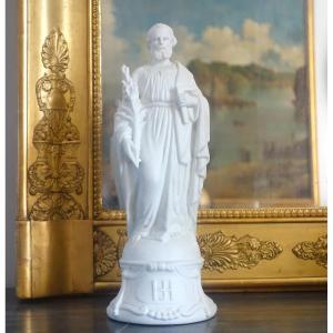 Saint Joseph - Porcelain Biscuit Statue From The Early 19th Century