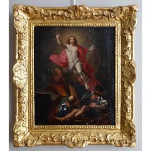 La Résurrection du Christ d'après van Loo, HST cadre en bois doré d'époque Louis XIV