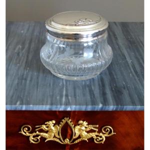 Baccarat - Bonbonnière en argent massif et cristal taillé gravé Art Nouveau - poinçon Minerve