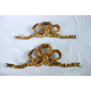 Paire de grands noeuds de ruban de style Louis XVI - ornement de meuble ou de cadre 36x12cm