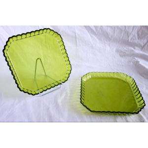 Saint Louis - paire de plateaux ou de jattes en cristal vert Mousse (vert charteuse)