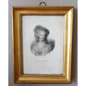 Gravure Portrait de Madame de Lamballe, souvenir historique royaliste dans son cadre bois doré
