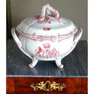 Lunéville - Earthenware Vegetable Dish With Double Comital Coat Of Arms - Late 19th Century