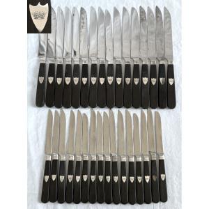 Couronne de Comte - Ménagère de 2x16 couteaux en ébène et argent massif - vers 1830