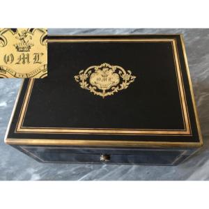 Couronne de Comte - Grand coffret / cassette à bijoux en ébène - époque 1850