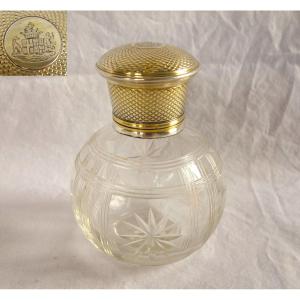 Armoiries sous couronne de Duc : flacon en cristal de Baccarat et vermeil Minerve argent massif