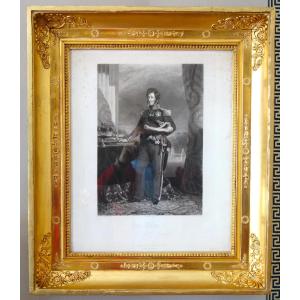 Gravure Royaliste - Louis Philippe Roi des Français, luxueux cadre en bois doré feuille d'or
