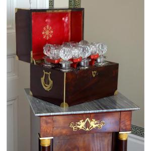 Cave à liqueur d'époque Empire en cristal du Creusot et acajou - complète avec ses verres