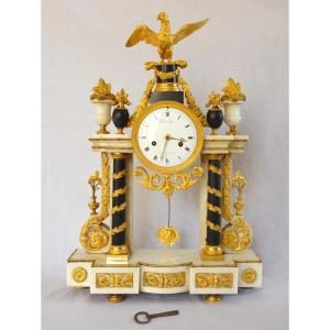 Louis XVI Period Portico Clock In Gilt Bronze With Mercury And Marble - 52cm