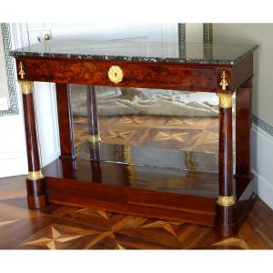 Importante console d'époque Empire en acajou et bronze doré, dans le goût de Jacob Desmalter