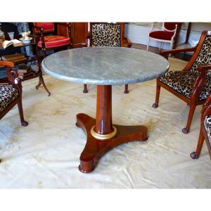 Empire Period Column Table In Mahogany, Gilt Bronze And Turquin Marble