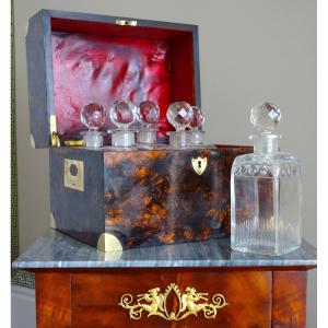 Empire Period Liqueur Cellar In Creusot Crystal And Burl Walnut