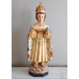 Large Devotional Statue Or Chapel: The Infant Jesus Of Prague - Gilded Polychrome Plaster