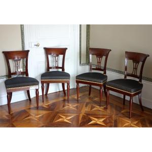 Demay Rue De Clery - Suite Of 4 Directoire Period Chairs Mahogany Molding & Horsehair - Stamped