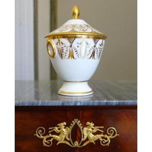 Sucrier bonbonnière d'époque Empire en porcelaine Blanc et Or