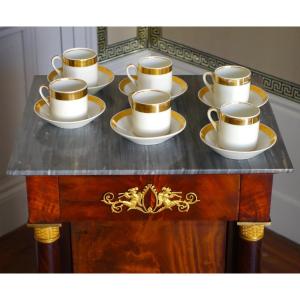 Service à café de 6 tasses litron en Porcelaine de Paris dorée or fin - Empire début 19e