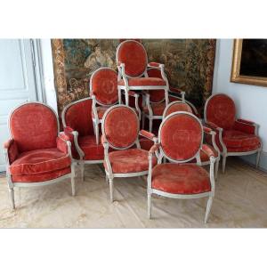 Mobilier de salon 9 pièces d'époque Louis XVI - estampille de Jacques Lechartier