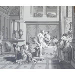 Psyché au Bain, papier peint panoramique Empire à l'antique, réedition modèle de Dufour de 1815