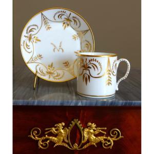 Vintage "litron" Cup From The Consulate Period, Attributed To Darte—white And Gold Porcelain