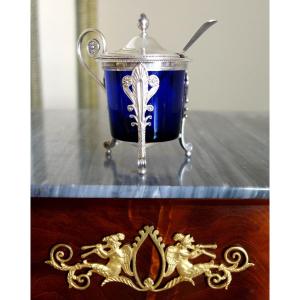 Empire-style Mustard Jar In Solid Silver And Blue Crystal—2nd Rooster Hallmark
