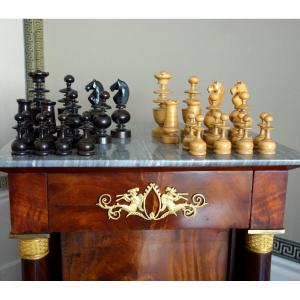 Jeu d'echecs d'époque début 19e en buis tourné et sculpté - idéal complément table tric trac